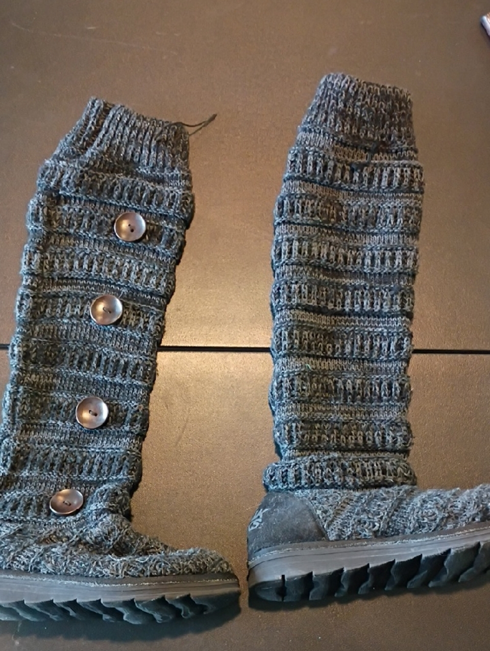 Muk Luks Knee-High Knit Button Boots in Heathered Gray Women's Size 7